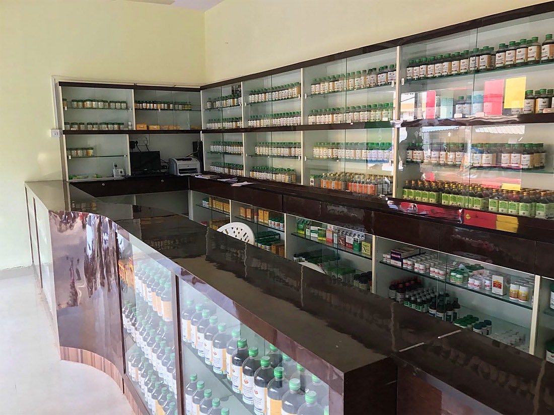 Shelves of Ayurvedic medicines in the AyurRemedy pharmacy